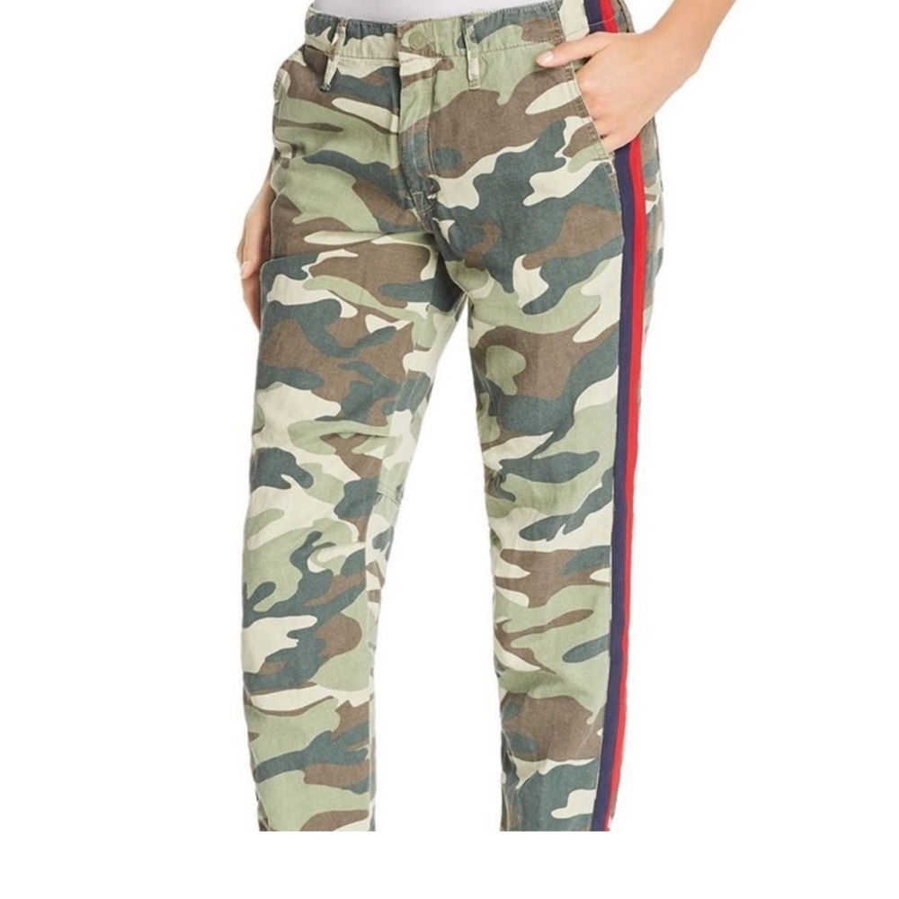 MOTHER Camo Ankle Pants with Red & Navy Side Stripe